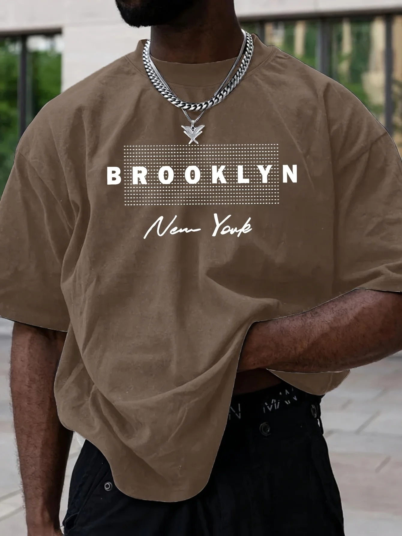 Men's Summer 100% Cotton Fashion Sports Leisure Loose Fashion Brooklyn Pattern Printed Round Neck Short Sleeve T-shirt Top