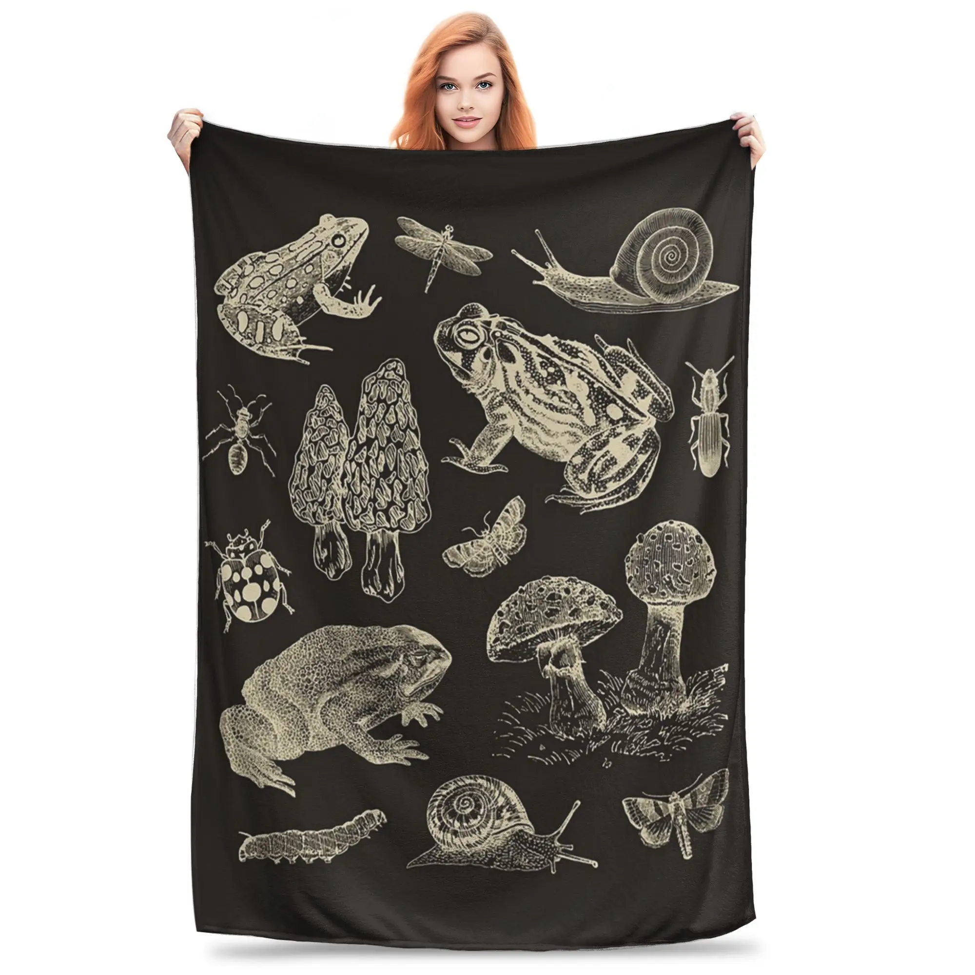 Frog, Mushroom, Snail, And Moth Insects Blankets Soft Warm Flannel Throw Blanket Cover for Bed Living room Picnic Travel Home
