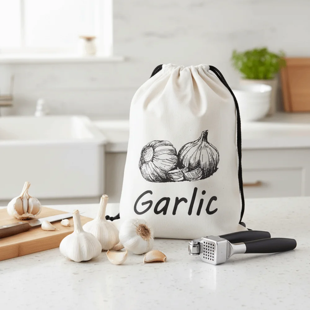Drawstring Design Onion Potatoes Storage Bag with Side Zipper Canvas Vegetable Storage Bag Breathable Light-Blocking