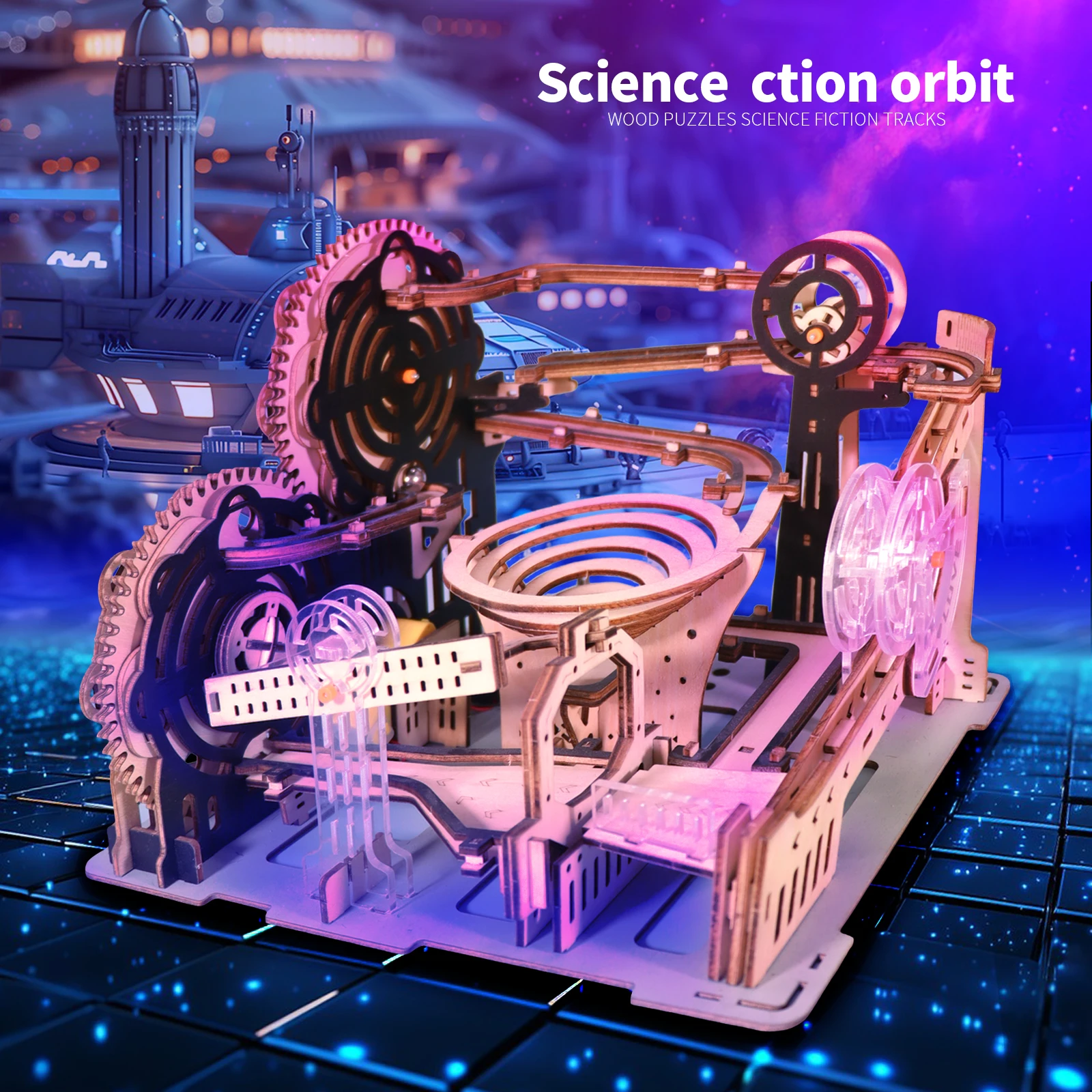 3D Puzzle Wooden Adult Marble Run Building Kit Motorized Elevator Gravity Double Track Hand Assembly Brain Teaser Birthday