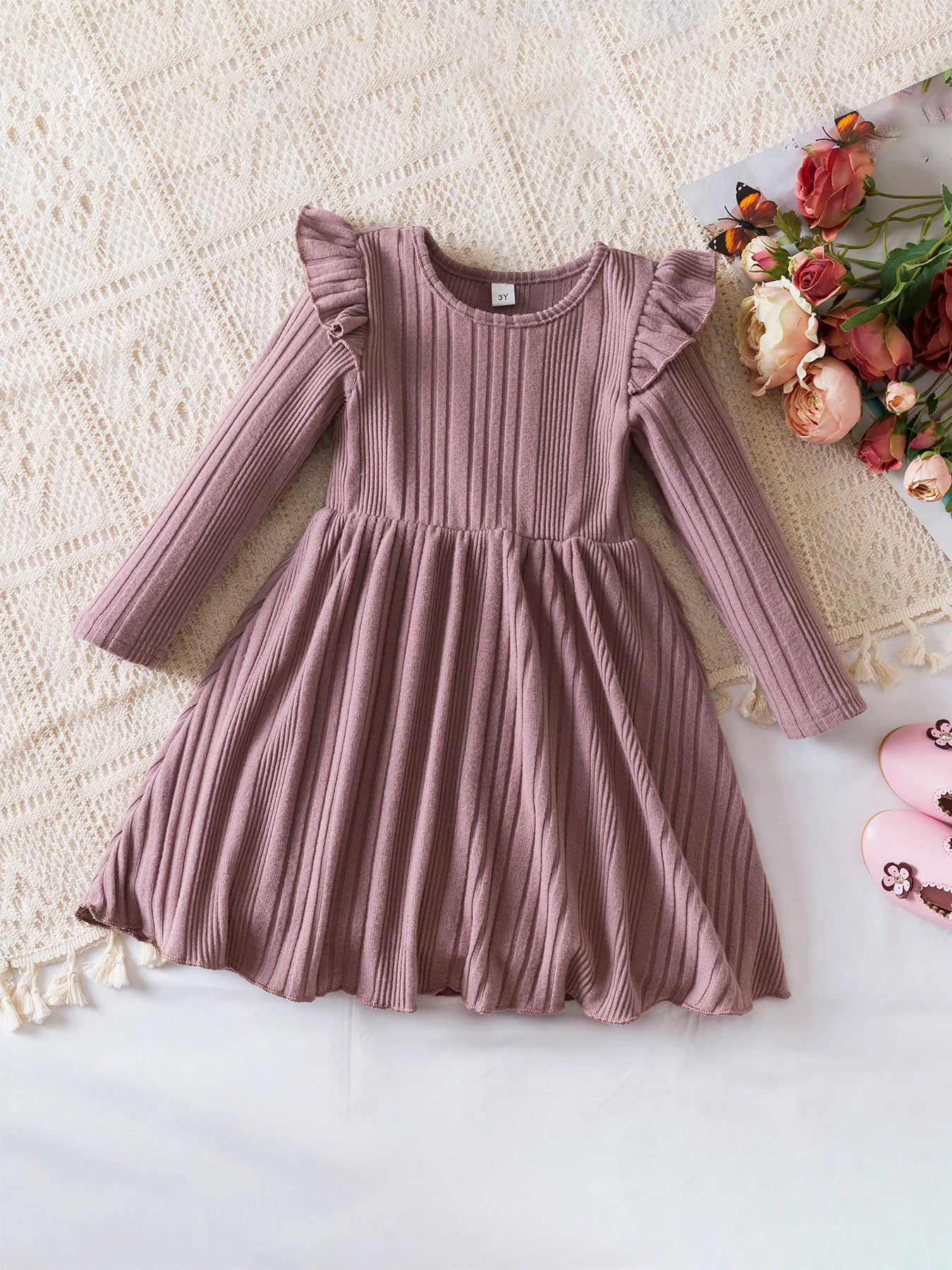 Girls Knit Dress for Autumn Winter Long Sleeve Kids Princess Dress Solid Fashion Baby Girls Casual Fall Clothes 2 to 6Years