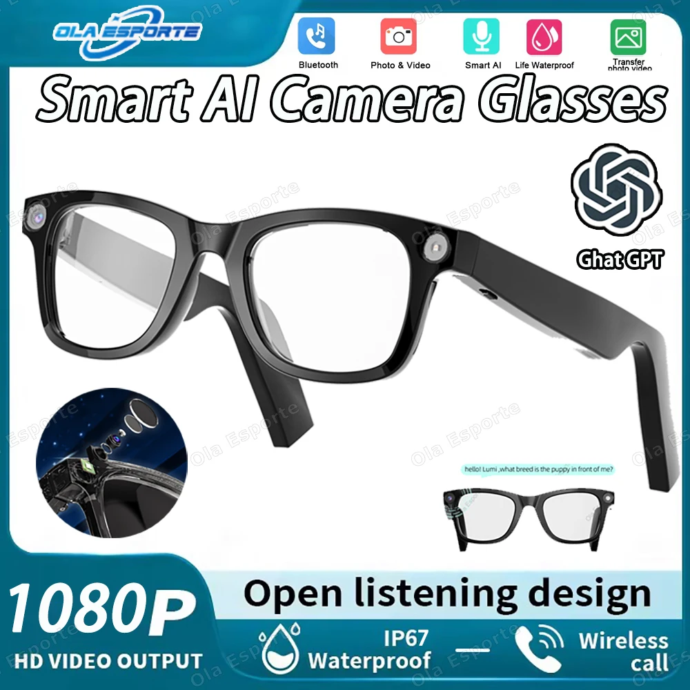 

AI Camera Smart Glasses Chat GPT Bluetooth Call Headset Recording Photo Recognition Big Battery Voice Assistant Control glasses