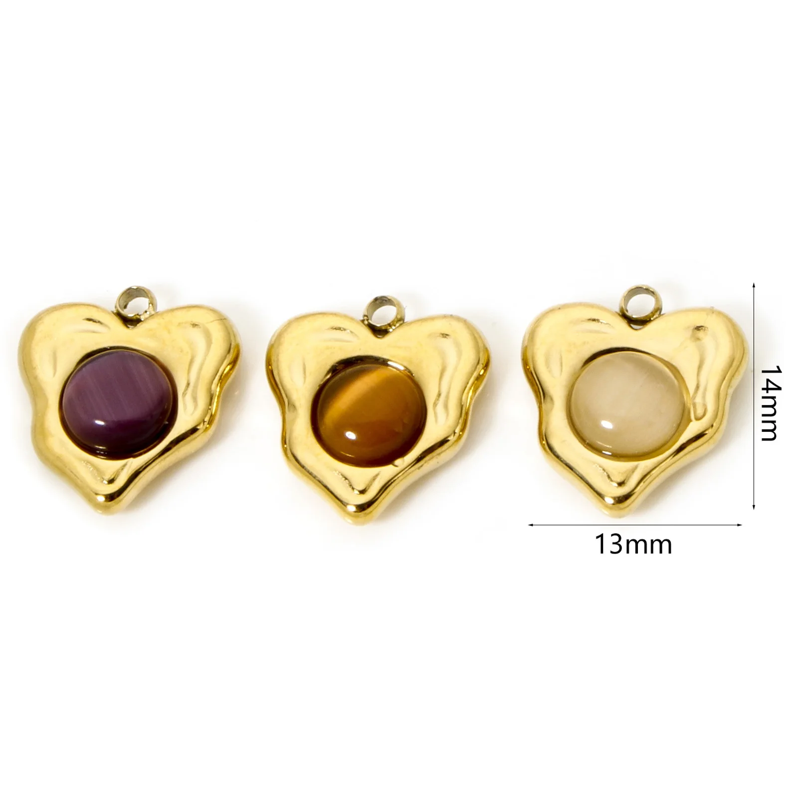 1pc Vintage Stainless Steel Charms Gold Color Heart With Synthetic Gemstone Cabochons Pendant DIY Necklace Jewelry 14mm x 13mm