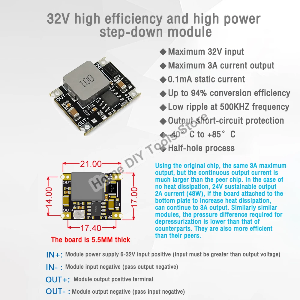 500KHZ Low Ripple High-power Buck Module DC 6V-40V 6V-32V naar 5V 9V 12V 24V 3A Buck Converter Power Module