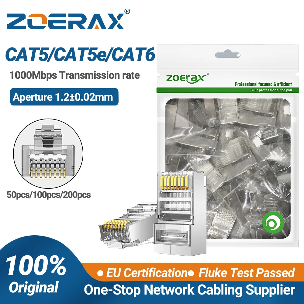 ZoeRax Cat6 RJ45 Connector 8P8C Modular Ethernet Cable Head Plug Gold-plated Cat 6 Crimp Network RJ 45 Crimper Connector