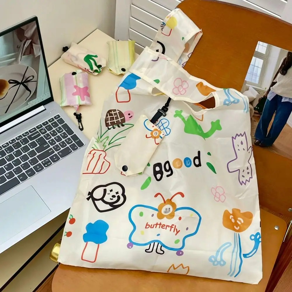 Creative Nylon Foldable Shopping Bag Storage Bags Tote Bag Cartoon Eco Bag Reusable Waterproof Travel Grocery Bag Snack