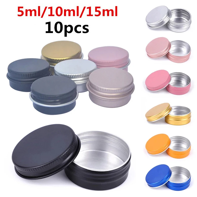 10Pcs Empty Aluminum Cosmetic Container Round Cream Balm Nail Candle Packing Tin Jar Mini Metal Storage Boxes 5ml/10ml/15ml