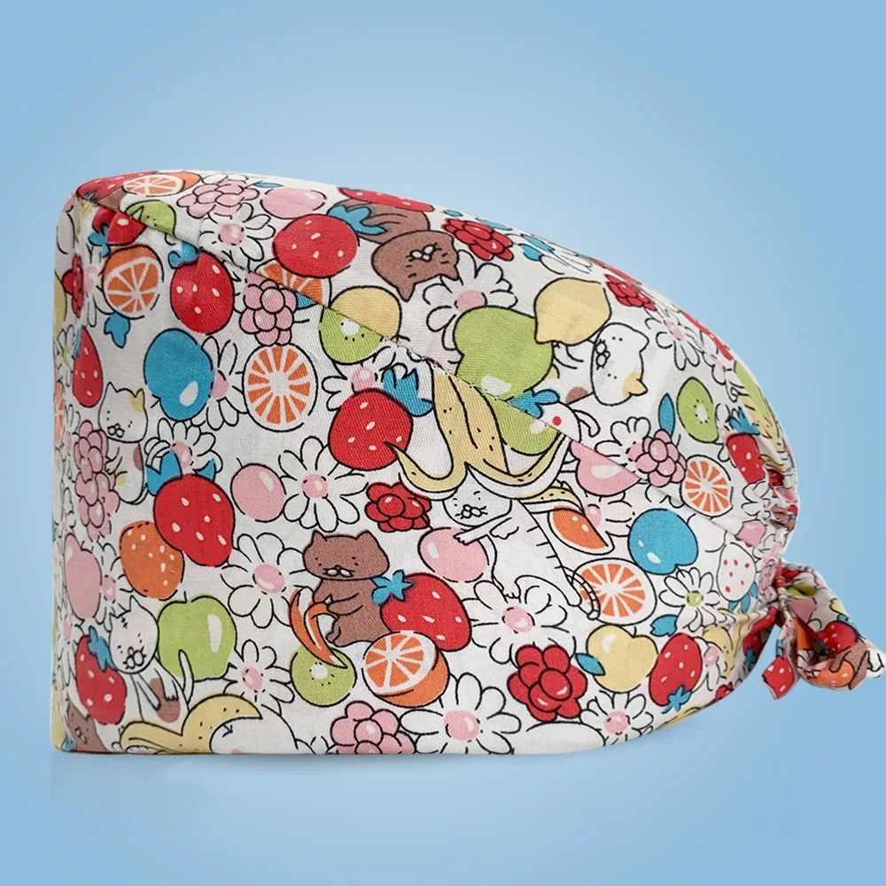 Gorro quirúrgico de algodón para mujer, gorros estampados para laboratorio, veterinario, clínica, trabajo Dental, médico, enfermera