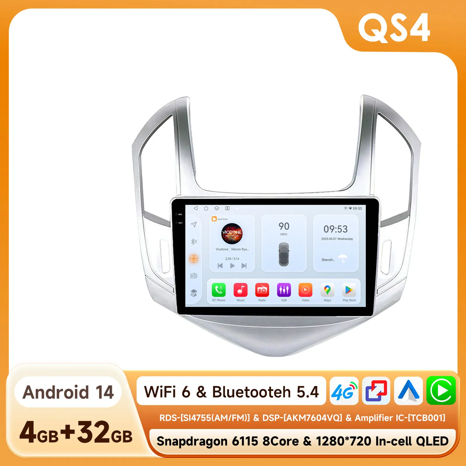 Hizpo 2din Android 14 Autoradio Multimidia Voor Chevrolet Cruze J300 J308 2012-2015 Video Player Navigatie GPS Head Unit Carplay