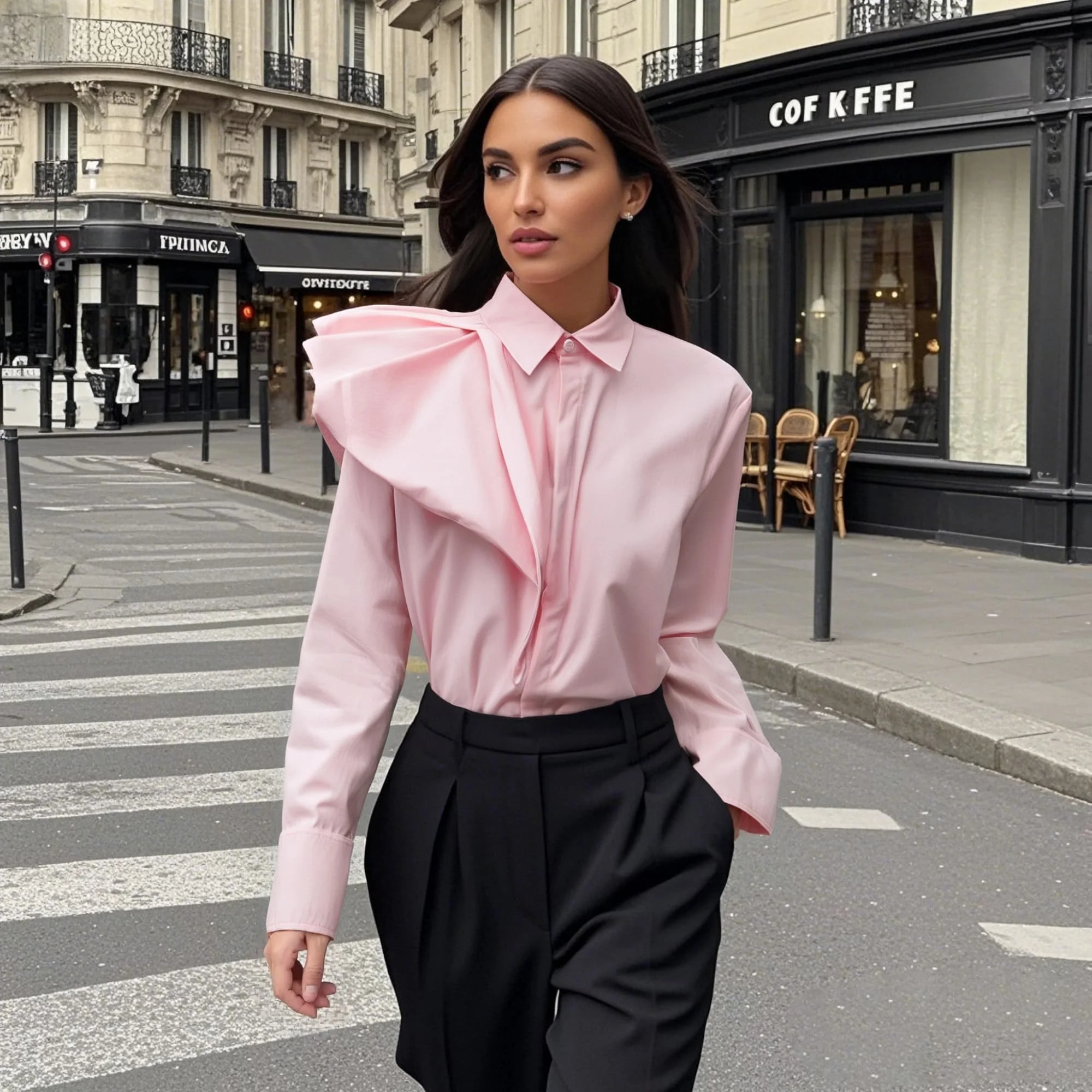 PB&ZA Sommer Neue Damenmode Vielseitiges Pendlerkragen Langarm One Side Shoulder Flauschiges Hemd