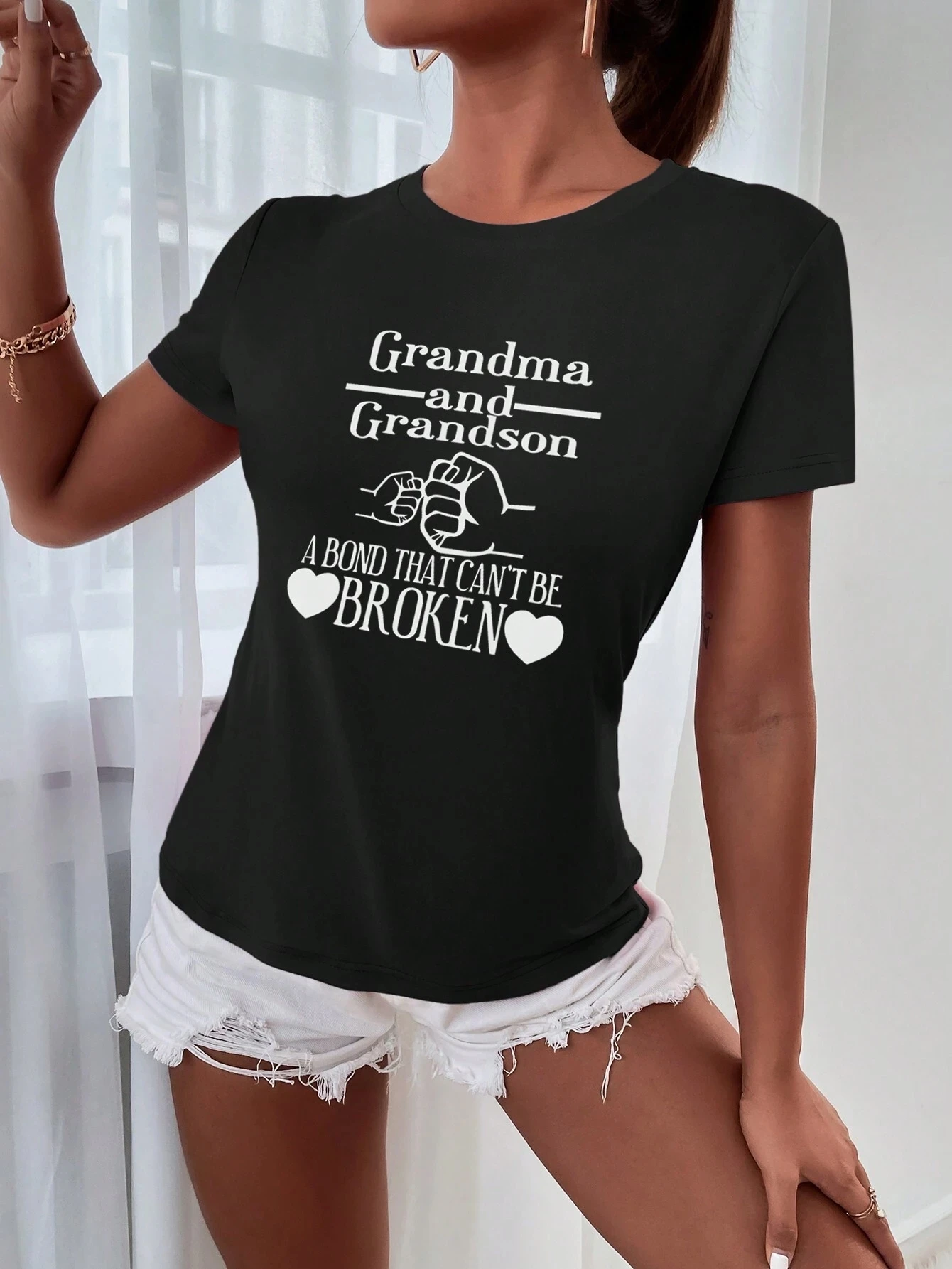 T-shirt da donna a maniche corte INAWLY taglie forti con stampa di nonna e nipote