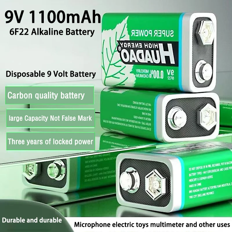 

Disposable 9V Alkaline Battery Multimeter Alarm Microphone 6F22 9 Volt Carbon Dry Batteries 1100mah suitable for KTV Toys