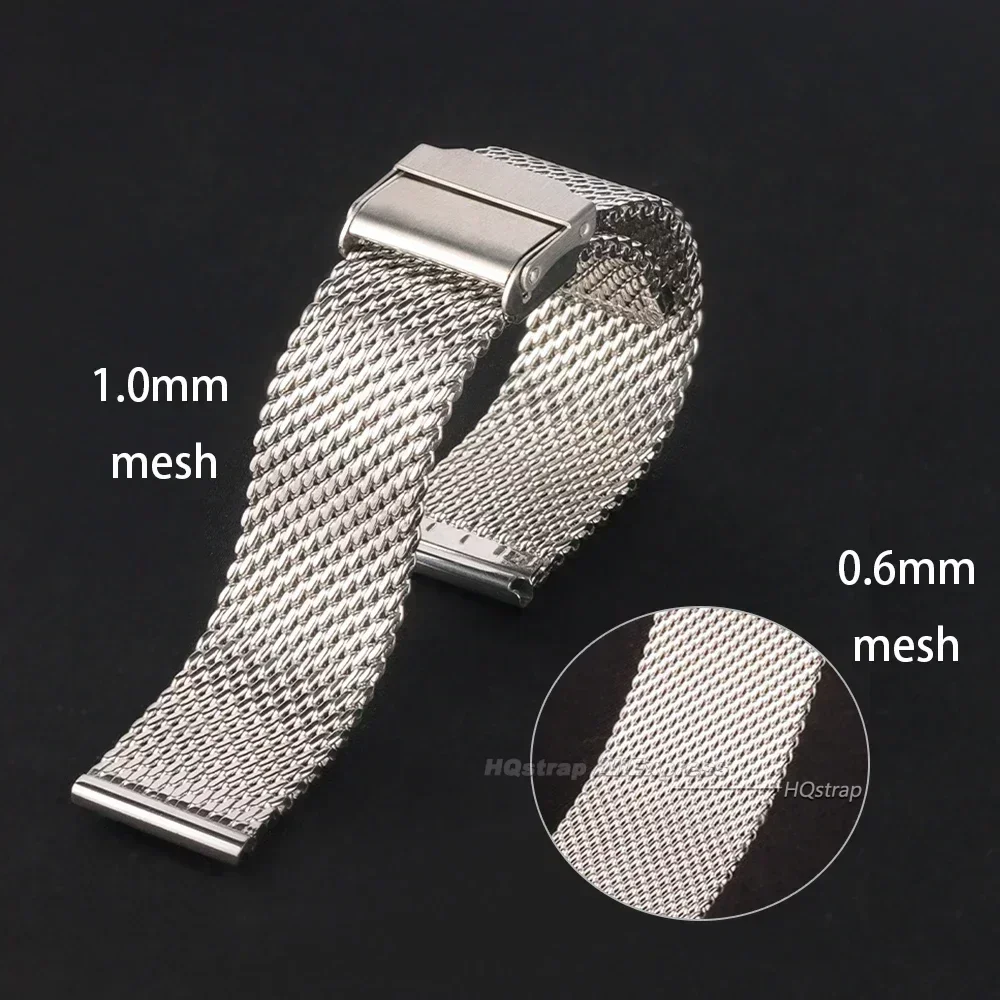 1.0mm 0.6mm Milanese Mesh Bracelet for Seiko Smartwatch Stainless Steel Wristband for Rolex Universal Double Safety Buckle Strap