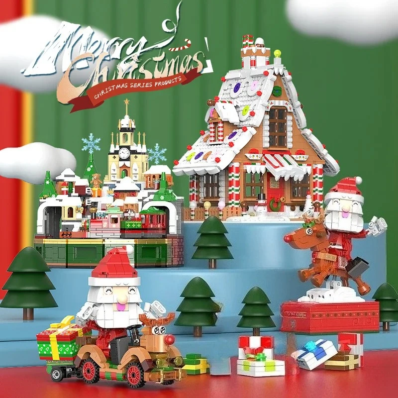 Produtos de natal papai noel boneca tijolos boneco de neve blocos de construção brinquedo castelo de madeira casa gengibre pão presentes de natal presente de ano novo