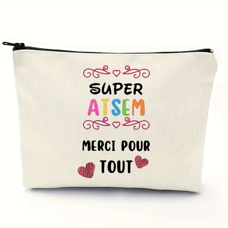 Simple, stylish, and vibrant French-patterned makeup bag，Lightweight Travel Toiletry Storage Bag，Printed on one side，Perfect for