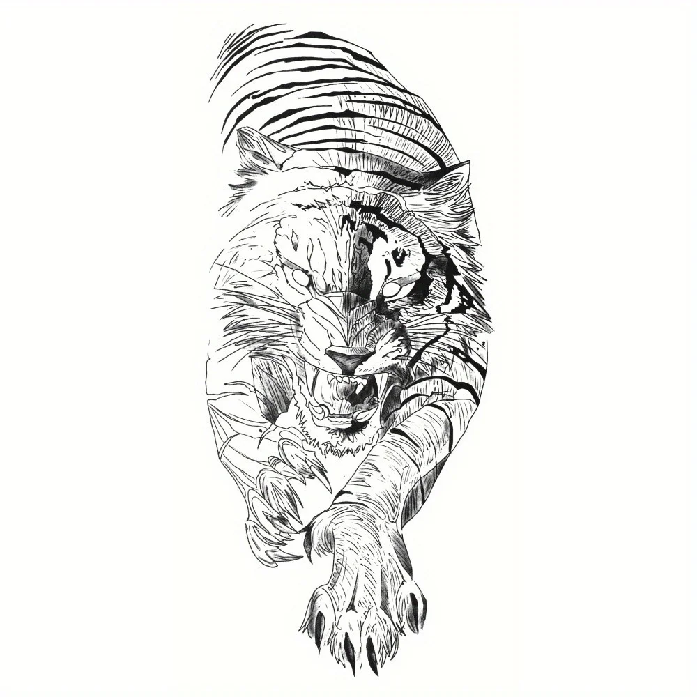 1 Sheet Tiger Tattoo Sticker Waterproof Long Lasting Arm Party Temporary Tattoo