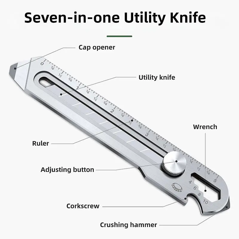 Multifunctional Utility Knife 6 in 1 Stainless Steel Stationery All Purpose Cutter Bottle Tin Opener Screw Ruler