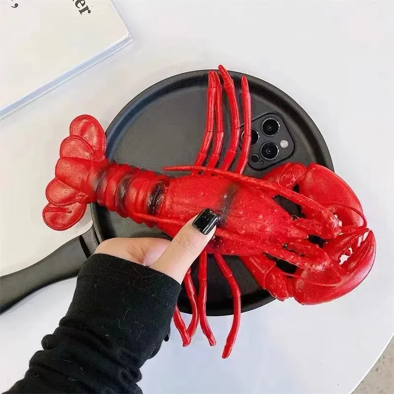 Funny Squeaker 3D Lobster Frying Pan Case For iPhone 16 15 14 13 12 Pro Max 15 Plus 13Mini 11 Pot Phone Case For iPhone 16 Pro