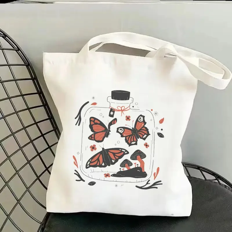 Cute Cartoon Chicken Family Canvas Tote Bag Green Grass Positive Quote Print Women Daily Shopping Shoulder Bag Reusable Shopping