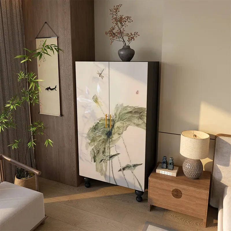 New Chinese Retro Solid Wood Lotus Wardrobe Multi Layer Space Saving Storage Cabinet for Bedroom Simple Decorative Closet