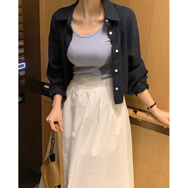 MEXZT Cropped White Split camicie donna eleganti camicette a maniche lunghe Office Ladies moda coreana Solid fessura Casual Chic top nuovo