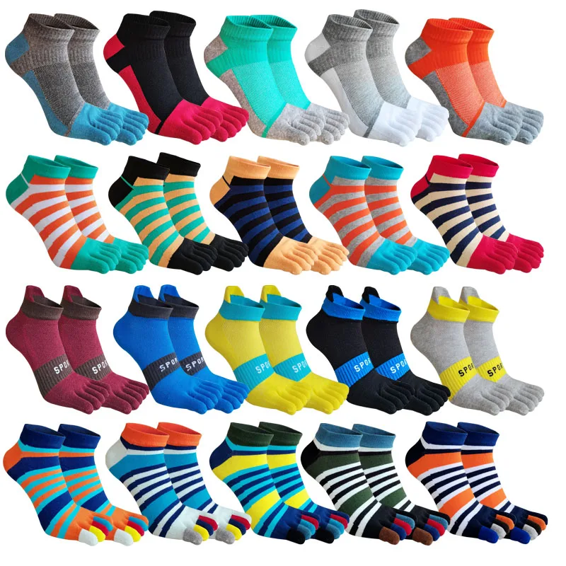 Mann Fünf Finger Socken Knöchel Baumwolle Mesh Atmungsaktiv Schweiß Deodorant Antibakteriell Gestreift Niedrigen Rohr Casual Sport Zehensocken Student