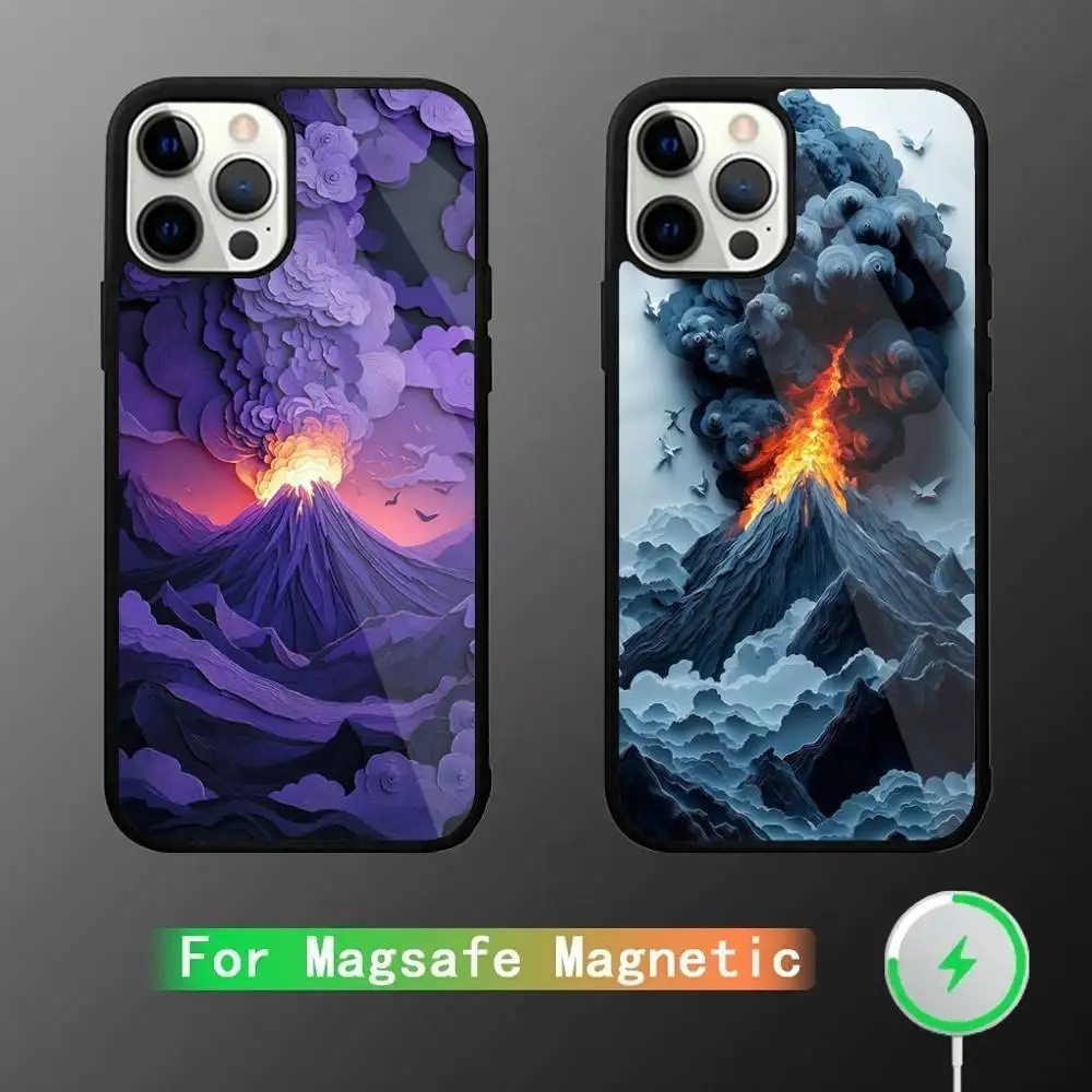 

Creative Volcanic Eruption Phone Case For iPhone 16,15,14,13,12,11,Pro,Max,Plus,Mini,SE New Magsafe Magnetic Wireless Charging