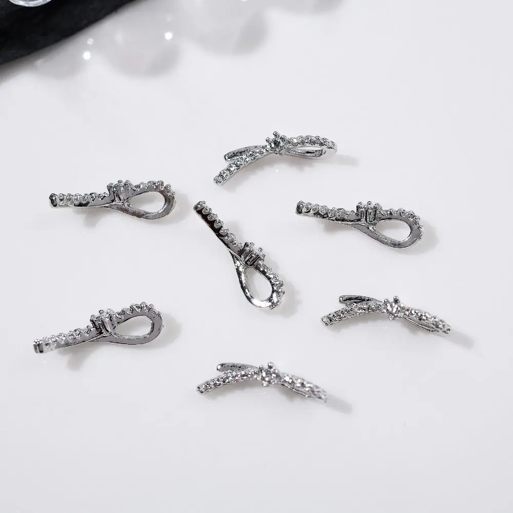 10pcs 3D Nail Art Decor Rhinestones Ribbon Bow Shaped Nail Charms Exquisite Metal Alloy Manicure Decoration Women