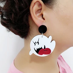 KUGUYS Halloween Lovely Ghost Dangle Earrings for Women Acrylic Jewelry White Cute Cartoon Classic Accessories