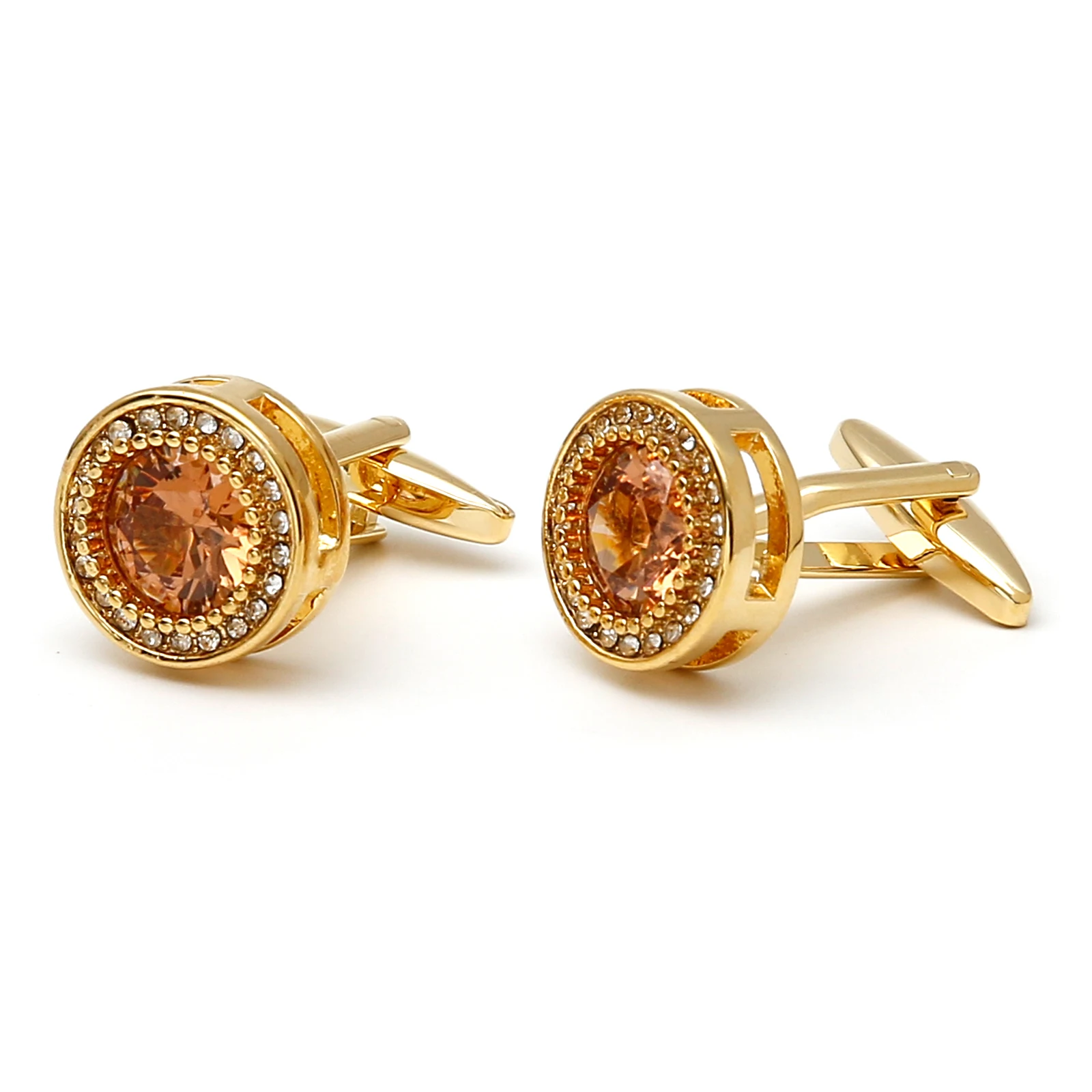 Cufflinks สําหรับชาย TOMYE XK23037 Luxury Zircon และ Rhinestones รอบ Golden อย่างเป็นทางการเสื้อ Cuff Links เครื่องประดับงานแต่งงาน