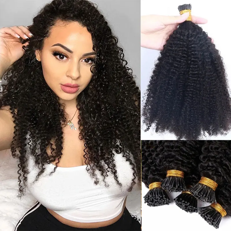 Afro Kinky Curly Human Hair I Tip Bulk For Braiding Mongolian Curly Human Hair Bundles Extensions 100g No Weft For Black Women