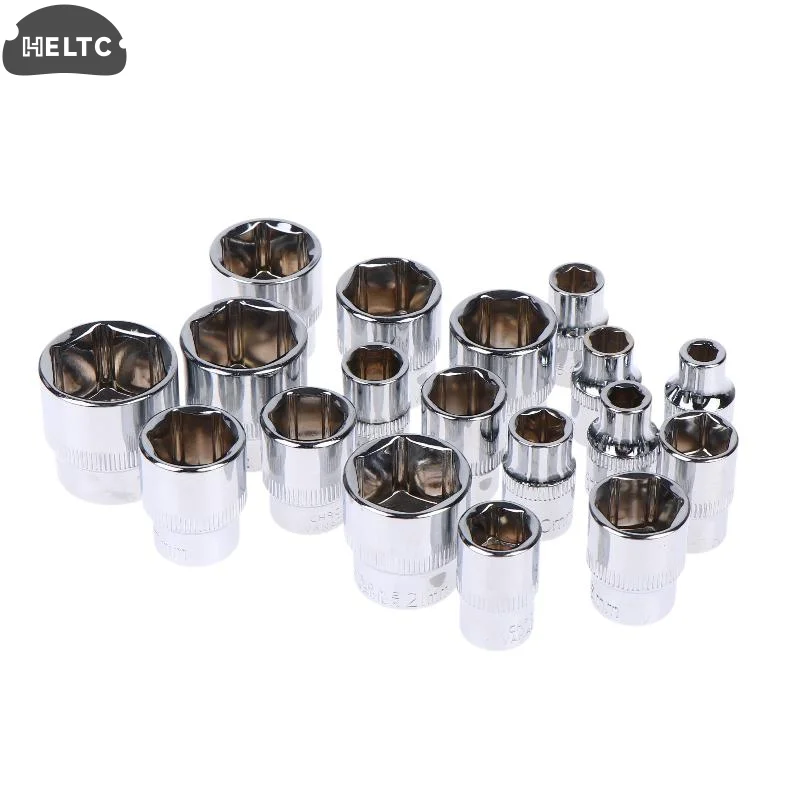 Bright Silver 6-24mm 3/8 Short Hex Socket Mirror Polished Chrome-plated Steel Hex Socket Wrench Head For Auto Repair Home Tool