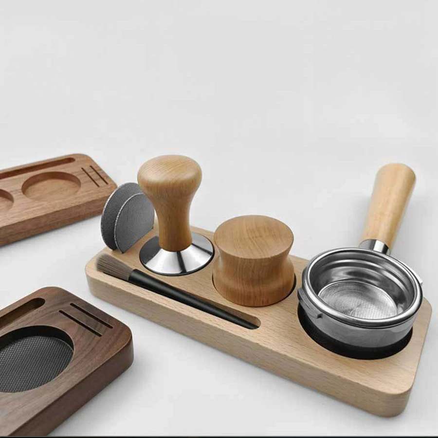 Base soporte prensador y portafiltro en madera nogal para café expreso - imagen 4
