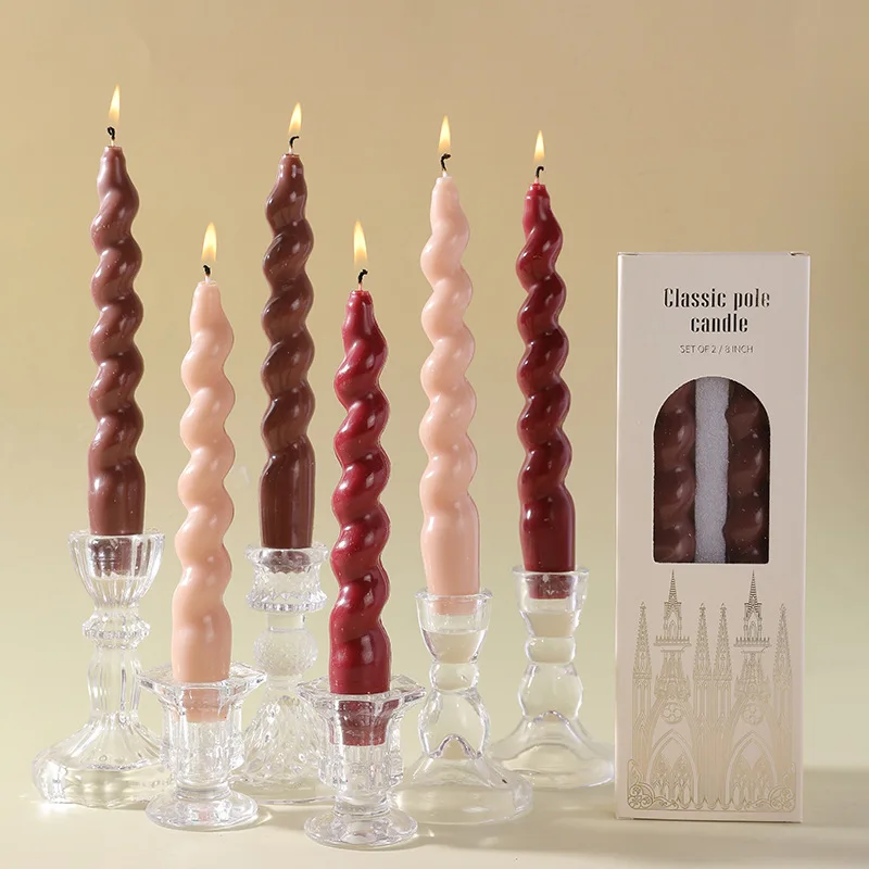 2pc/box 2.4x18cm long candle, cute twisty long banquet smokeless spiral candle. Holiday Party Arrangement Threaded Candles
