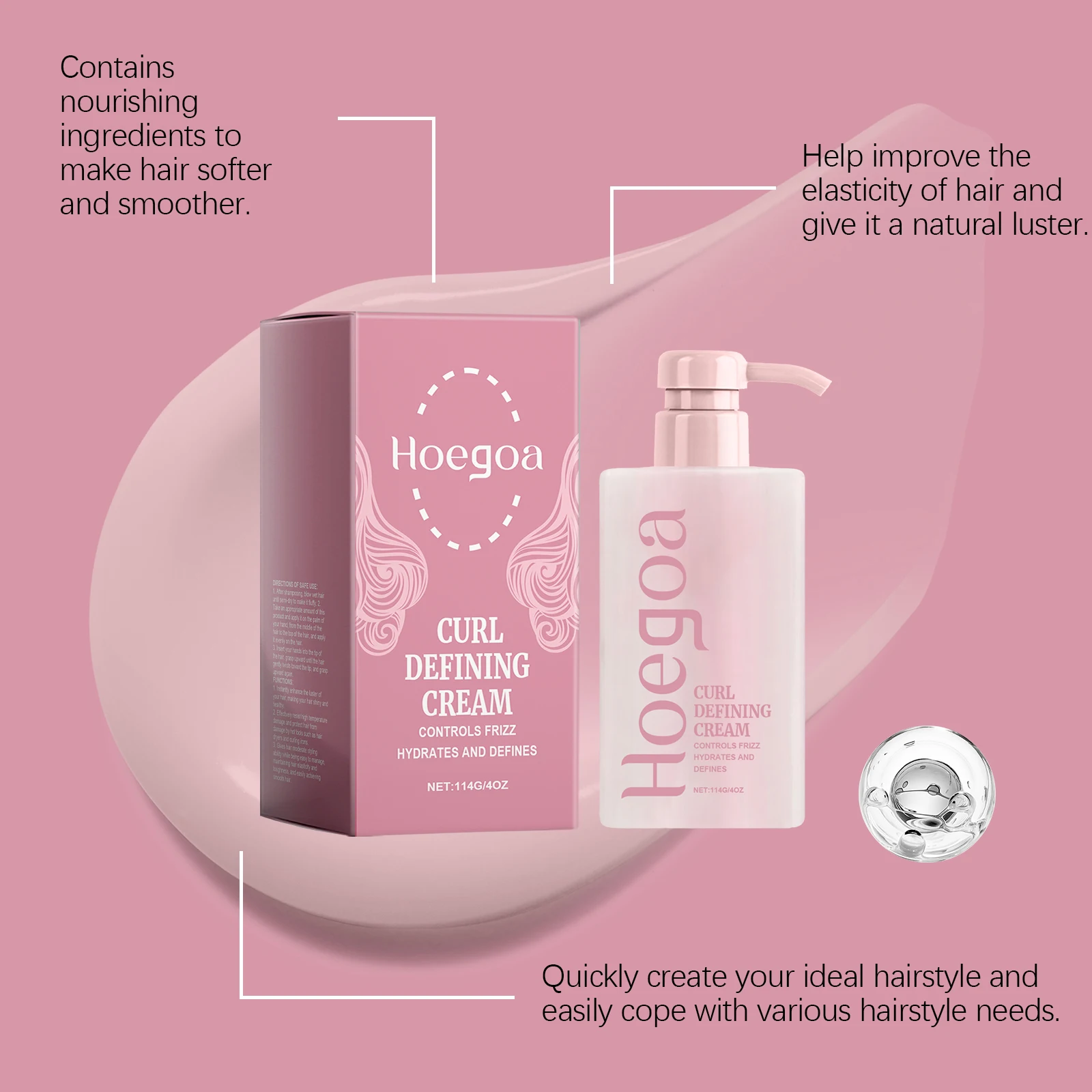 Curl Defining Cream For Shine Frizz Control Heat Styling Support Lightweight Non Crunchy Formula For Natural Waves Coils
