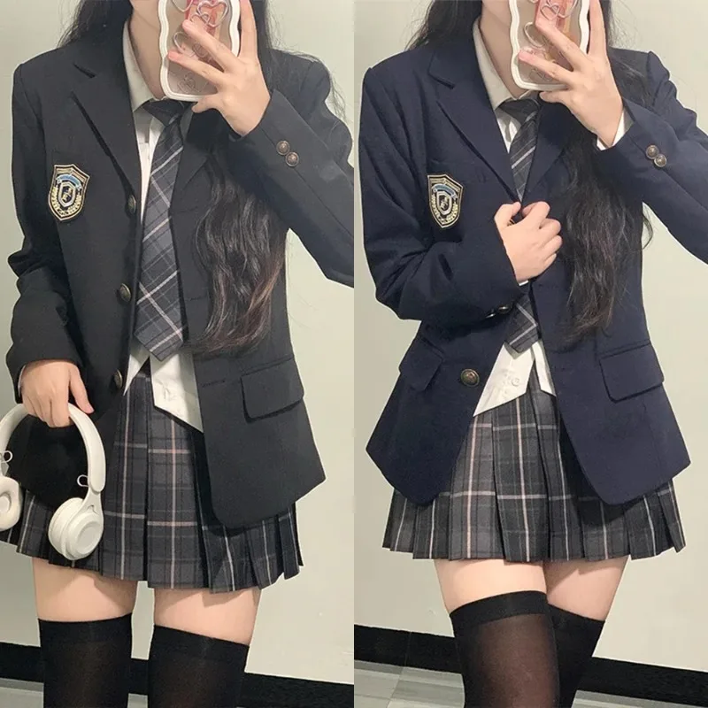 Conjuntos de blazer longos japoneses para meninas, saia plissada, gravata de marinheiro JK, trajes cosplay anime, uniformes escolares para mulheres,