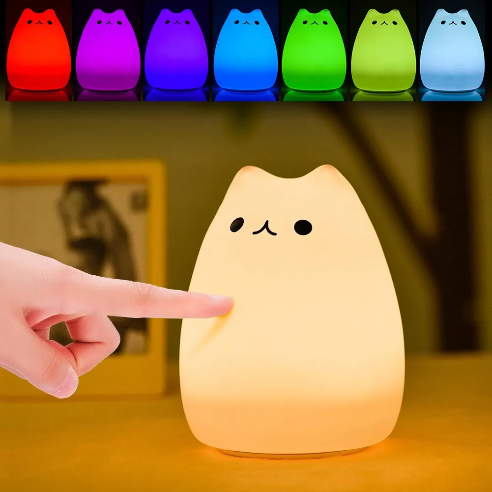 

Children Night Light Children Night Light EECOO Cute Cat Lamp Soft Silicone Sensitive Tap Control Decompression