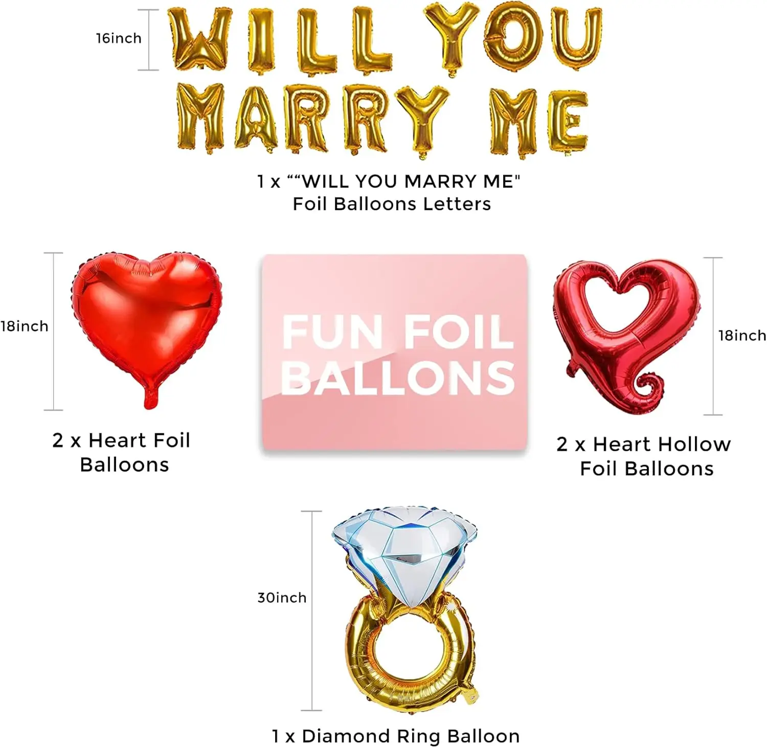 Goldener 'Willst Du Mich Heiraten' Diamant-Banner-Ring Verlobungsballon Rosenblätter Herzförmiger Ballon Verlobung Romantisch Valentinstag – Detail 4
