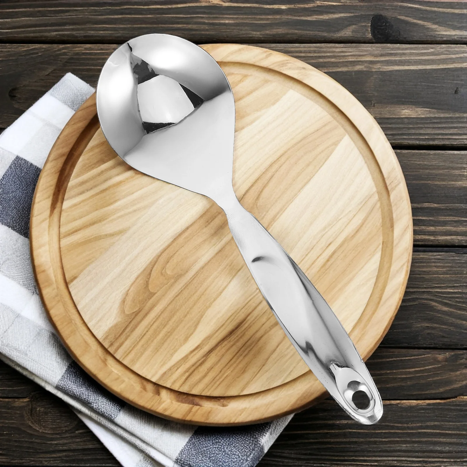 

1Pcs Stainless Steel Cooking Utensil Rice Scoop Hollow Long Handle Heat Resistant Non Stick Kitchen Gadget Easy Clean