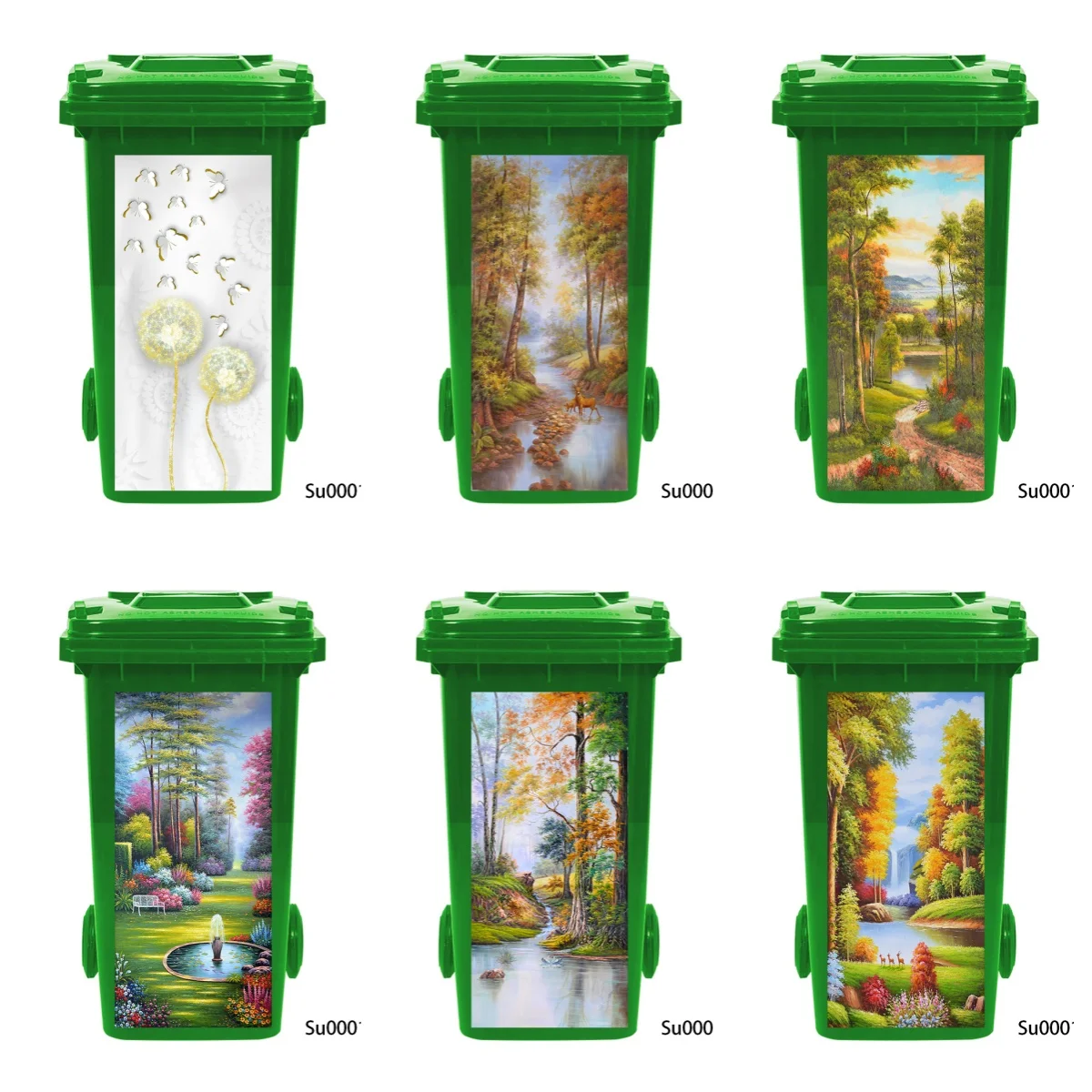 

Creative Shanshui & Floral Landscape Art Outdoor Waterproof PVC Trash Bin Stickers - Personalized Wall Decorative Stickers