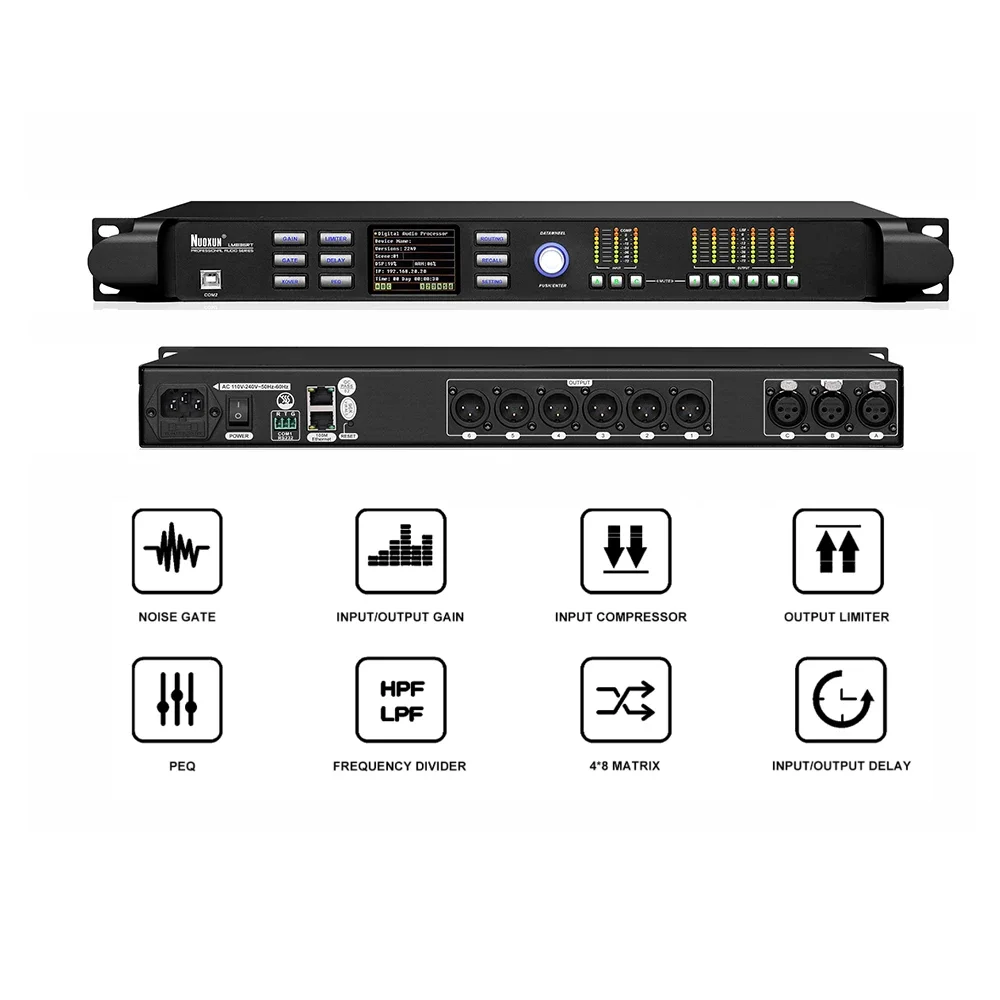 Speaker Management System PA2 Digital Audio Processor 3 In 6 Out Audio Equalizer Bass Sound Processor Audio Nuoxun