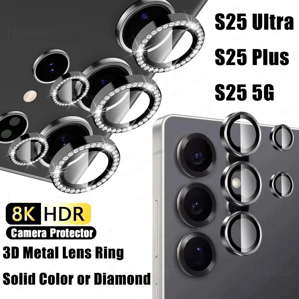 3D Metal lens Ring For Samsung Galaxy S25 Ultra S 25 Plus Camera Protection S25Ultra Tempered Glass Cover SamsungS25 FE Edge 5G