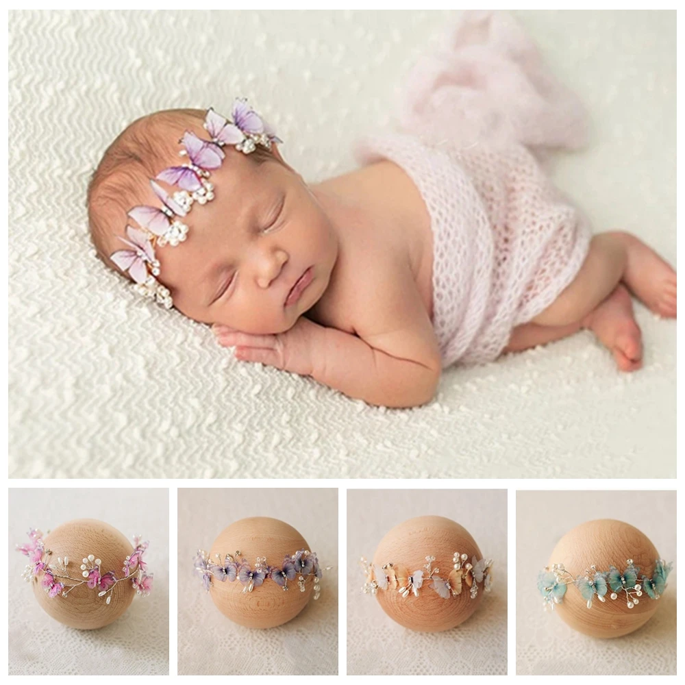 Headband For Baby Girls Newborn Photography Accessories Fairy Butterfly Pearl Headwear Fotografia Shoot Photo Props Headdress