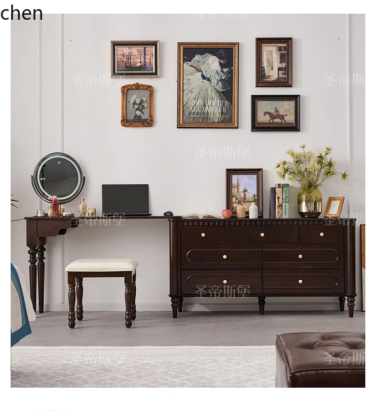HXL Pure Solid Wood Chest of Drawers Dressing Table Multi-Functional Storage Corner Makeup Table