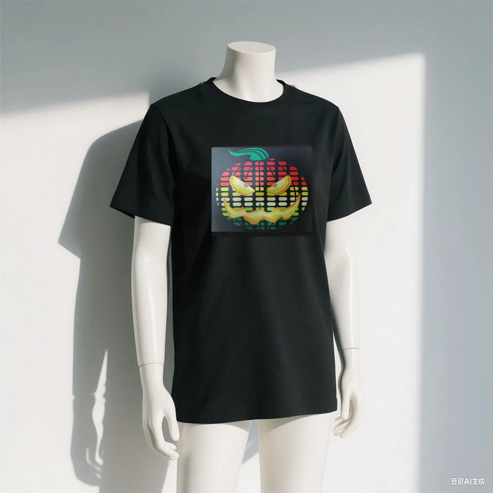 Pumpkin Design Wireless Multi-function T shirt  El T-shirt Equalizer Led Tshirt Flashing Music Activated Led T Shirts