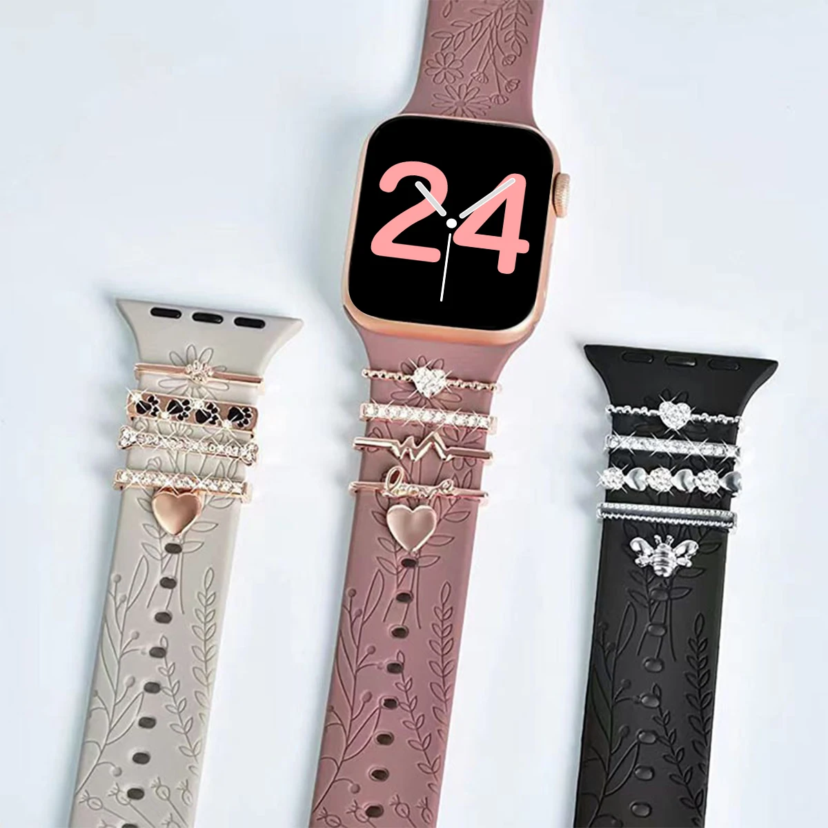 Adorno de correa de reloj con abalorios de Metal para Apple Watch Jaya Nuonyd Biya, pulsera creativa con diamantes, pulsera con dijes, anillo decorativo, joyería