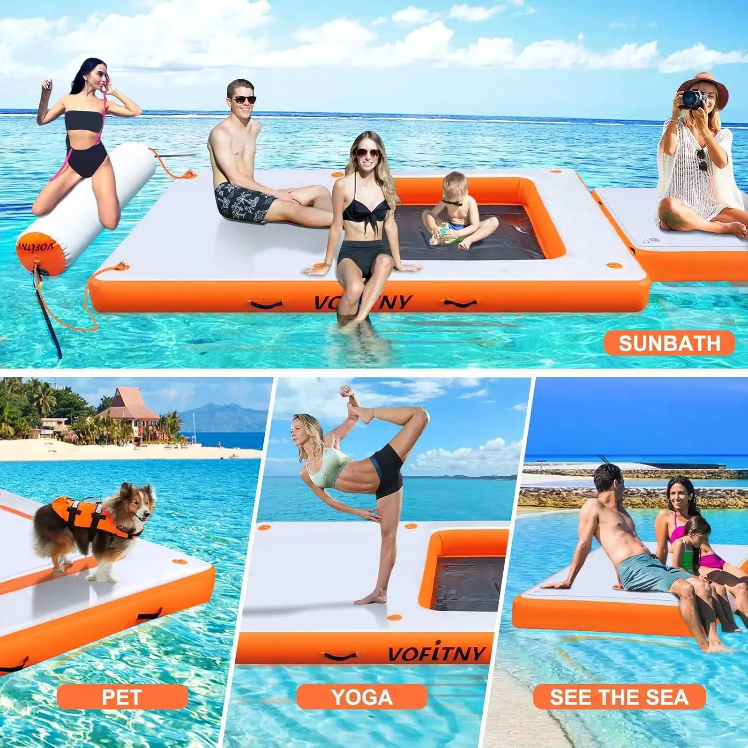 Doca flutuante inflável VOFiTNY, doca flutuante de plataforma de natação para lagos, flutuadores de lago para adultos, tapete de jangada de ilha para lago e praia