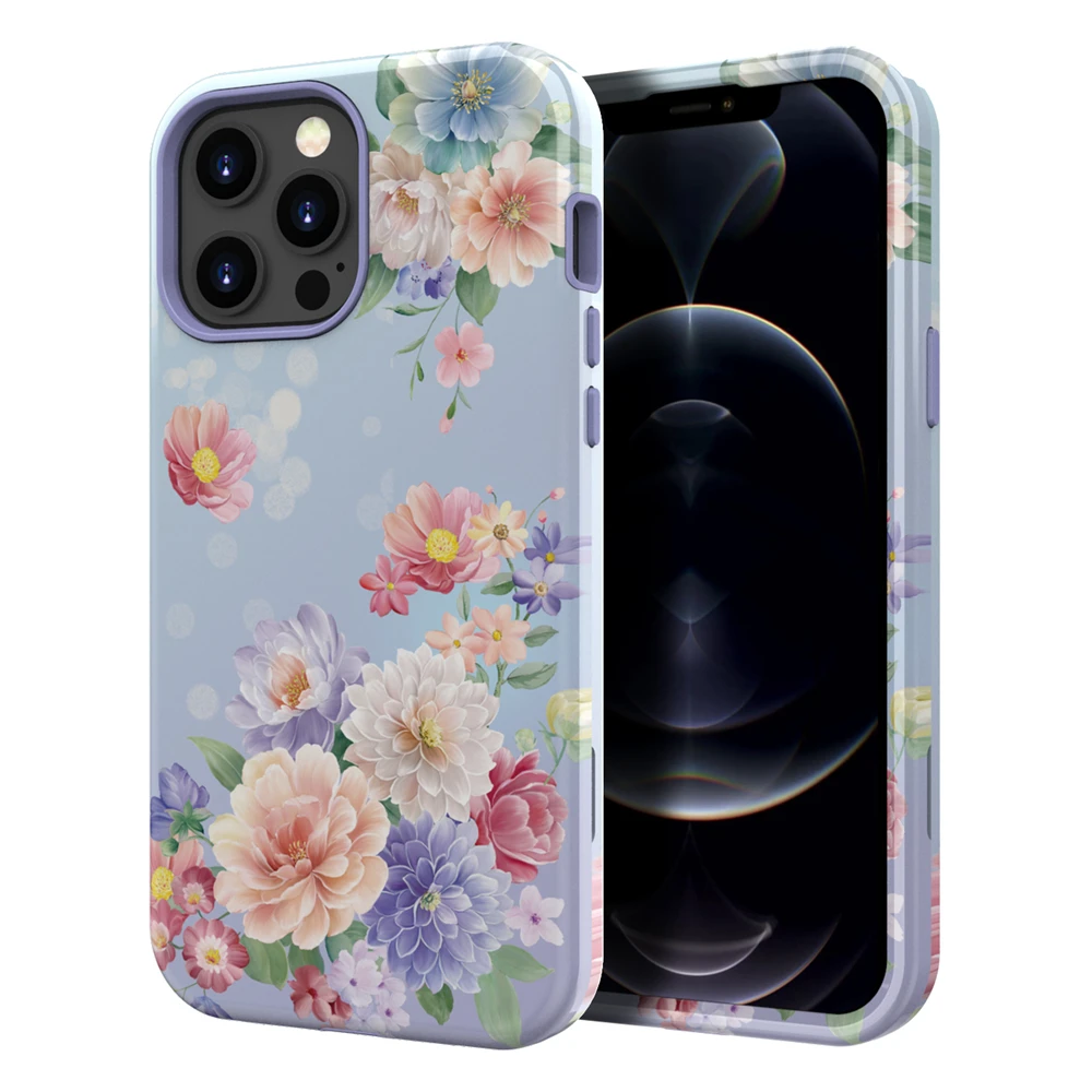 Shockproof Heavy Duty Hard Back Flower Marble Phone Case for iPhone 12 13 14 15 Plus Pro Max Shock Absorbing Bumper Armor Cover