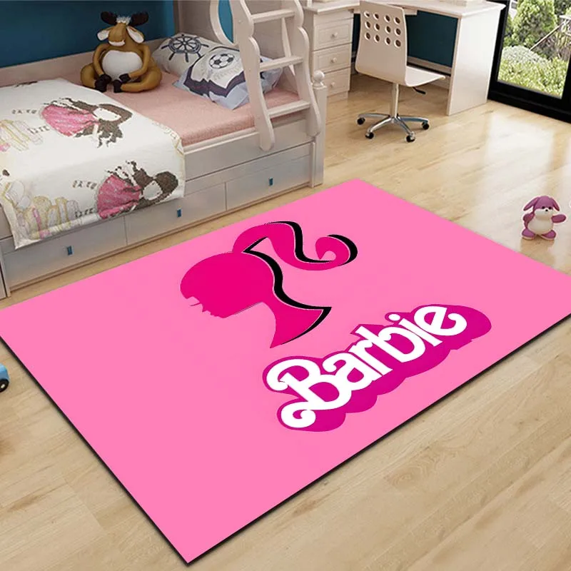 MINISO Barbie logo Pattern Carpet for Living Room Bedroom Bedside Bathroom Floor Mat Girl\'s Room Non-slip Mat Pink Room Decor