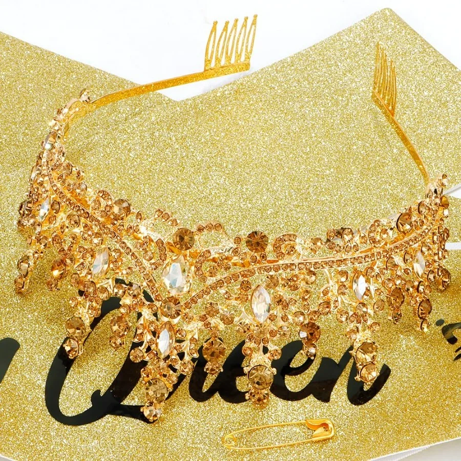 Barocke Strass-Geburtstagsköniginnen-Schärpe mit Krone, Tiara und Stirnband, Geburtstags-Schärpe mit Anstecknadel, Happy Birthday Party Dekoration – Detail 25